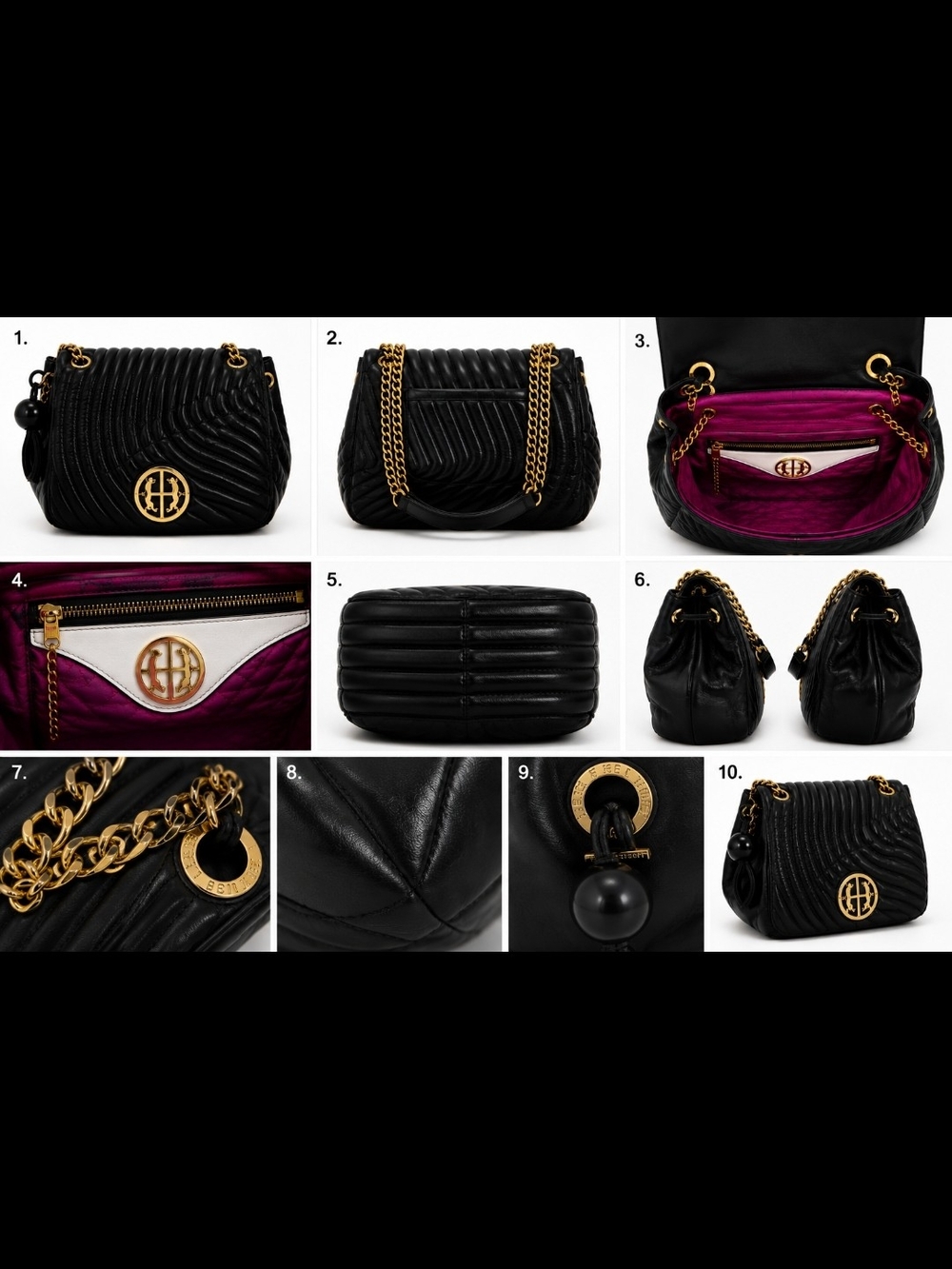 Henri Bendel Black Quilted Leather Shoulder Bag – Gold Hardware – Excellent Cond